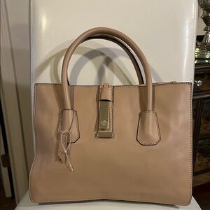 Cream Leather Satchel with Gold Clasp